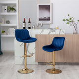 Chrome Footrest and Base Swivel Height Adjustable Mechanical Lifting Velvet + Golden Leg Simple Bar Stool,Set of 2,Ivory