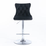 A&A Furniture,Swivel Velvet Barstools Adjusatble Seat Height from 25-33 Inch, Modern Upholstered Chrome base Bar Stools with Backs Comfortable Tufted for Home Pub and Kitchen Island（Black,Set of 2）