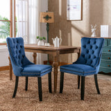 Nikki Collection Modern, High-end Tufted Solid Wood Contemporary Velvet Upholstered Dining Chair with Wood Legs Nailhead Trim 2-Pcs Set,Light Blue, SW2001LB