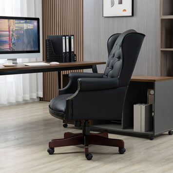 Executive Office Chair Comfortable Desk Chair - Ergonomic Design - Thick Padded Seat and Backrest - PU Leather Desk Chair with Smooth Glide Caster Wheels, 1 Pack Black