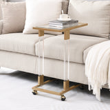 Golden Side Table, Acrylic Sofa Table, Glass Top C Shape Table with Metal Base for Living Room, Bedroom, Balcony Home and Office