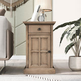 U-Can Classic Vintage Livingroom End Table Side Table with USB Ports and One Multifunctional Drawer with cup holders, Antique Brown (Old SKU: WF296294AAD)