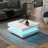 ON-TREND High Gloss Minimalist Design with LED Lights, 2-Tier Square Coffee Table, Center Table for Living Room, 31.5''x31.5''x14.2'',Black