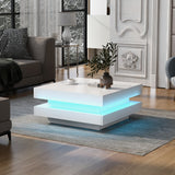 ON-TREND High Gloss Minimalist Design with LED Lights, 2-Tier Square Coffee Table, Center Table for Living Room, 31.5''x31.5''x14.2'',Black