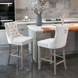 Contemporary Velvet Upholstered Barstools with Button Tufted Decoration and Wooden Legs, and Chrome Nailhead Trim, Leisure Style Bar Chairs,Bar stools, Set of 2 (Blue),SW2002BL