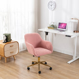 Modern Teddy Fabric Material Adjustable Height 360 Revolving Home Office Chair With Gold Metal Legs And Universal Wheel For Indoor,White