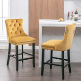 Contemporary Velvet Upholstered Barstools with Button Tufted Decoration and Wooden Legs, and Chrome Nailhead Trim, Leisure Style Bar Chairs,Bar stools, Set of 2 (Blue),SW2002BL