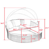 Hot Sale KD Rattan Round Lounge With Canopy Bali Canopy Bed Outdoor, Wicker Outdoor Sofa Bed with lift coffee table