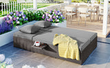 TOPMAX Outdoor Double Sunbed, Wicker Rattan Patio Reclining Chairs with Adjustable Backrest and Seat, Conversational Set for 2 Person, Brown