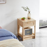 15.75" Rattan End table with  drawer, Modern nightstand, side table for living room, bedroom,white