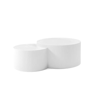 White Nesting table set of 2, Handcraft Relief MDF Coffee Table for Living Room/Office/Leisure Area(Same Sku:W876P271185)