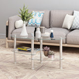 Transparent Oval glass coffee table, modern table with stainless steel  leg, tea table 3-layer glass table for living room