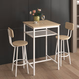 Bar table, equipped with 2 bar stools , with backrest and partition (beige)