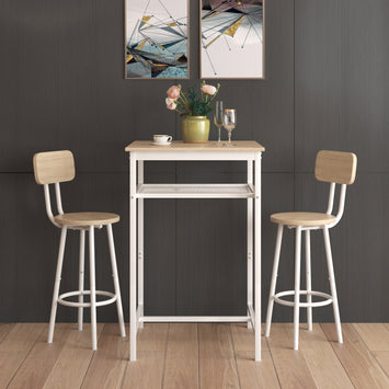 Bar table, equipped with 2 bar stools , with backrest and partition (beige)