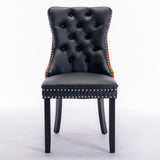 A&A Furniture,Nikki Collection Modern,High-end Tufted Solid Wood Contemporary PU and Velvet Upholstered Dining Chair with Wood Legs Nailhead Trim  2 Pcs Set,White+Black, SW2101WB