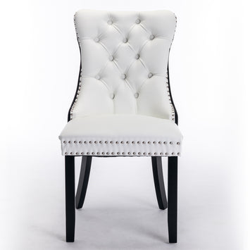 A&A Furniture,Nikki Collection Modern,High-end Tufted Solid Wood Contemporary PU and Velvet Upholstered Dining Chair with Wood Legs Nailhead Trim  2 Pcs Set,White+Black, SW2101WB