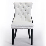 A&A Furniture,Nikki Collection Modern,High-end Tufted Solid Wood Contemporary PU and Velvet Upholstered Dining Chair with Wood Legs Nailhead Trim  2 Pcs Set,White+Black, SW2101WB