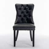 A&A Furniture,Nikki Collection Modern,High-end Tufted Solid Wood Contemporary PU and Velvet Upholstered Dining Chair with Wood Legs Nailhead Trim  2 Pcs Set,White+Black, SW2101WB