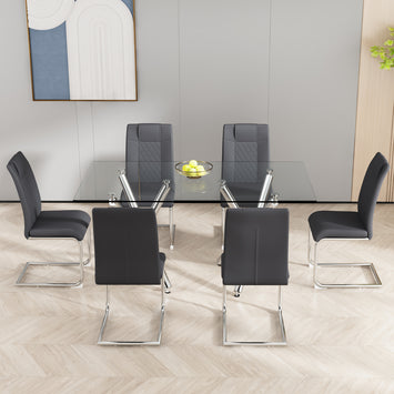 Modern Dining Chairs with Faux Leather Padded Seat Dining Living Room Chairs Upholstered Chair with Metal Legs Design for Kitchen, Living, Bedroom, Dining Room Side Chairs Set of 6 (Grey+PU)C-001