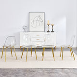 Modern minimalist transparent dining chair, plastic chair, armless crystal chair, Nordic creative makeup stool, negotiation chair, silver plated metal leg 6-piece set, TW-1200