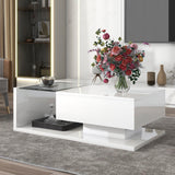[VIDEO provided] ON-TREND Modern Coffee Table with Tempered Glass, Wooden Cocktail Table with High-gloss UV Surface, Modernist 2-Tier Rectangle Center Table for Living Room, Black