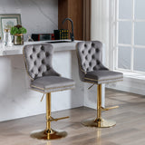 A&A Furniture,Thick Golden Swivel Velvet Barstools Adjusatble Seat Height from 27-35 Inch, Modern Upholstered Bar Stools with Backs Comfortable Tufted for Home Pub and Kitchen Island (Beige,Set of 2)