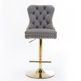 A&A Furniture,Thick Golden Swivel Velvet Barstools Adjusatble Seat Height from 27-35 Inch, Modern Upholstered Bar Stools with Backs Comfortable Tufted for Home Pub and Kitchen Island (Beige,Set of 2)