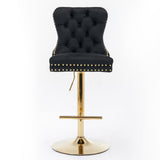 A&A Furniture,Thick Golden Swivel Velvet Barstools Adjusatble Seat Height from 27-35 Inch, Modern Upholstered Bar Stools with Backs Comfortable Tufted for Home Pub and Kitchen Island (Beige,Set of 2)