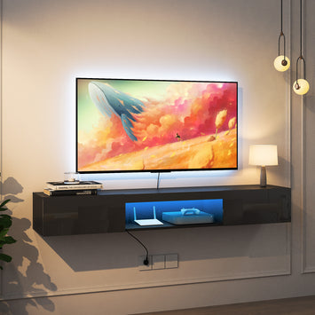 Floating TV Stand Wall Mounted with 16 Color LEDs,63