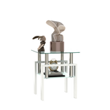 1-Piece Modern Tempered Glass Tea Table Coffee Table End Table, Square Table for Living Room, Transparent/White