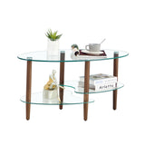 Transparent Oval glass coffee table, modern table with stainless steel  leg, tea table 3-layer glass table for living room
