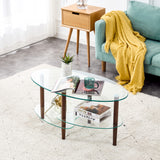 Transparent Oval glass coffee table, modern table with stainless steel  leg, tea table 3-layer glass table for living room