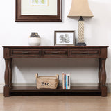 63inch Long Wood Console Table with 3 Drawers and 1 Bottom Shelf for Entryway Hallway Easy Assembly Extra-thick Sofa Table (Antique White)