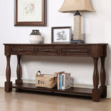 63inch Long Wood Console Table with 3 Drawers and 1 Bottom Shelf for Entryway Hallway Easy Assembly Extra-thick Sofa Table (Antique White)