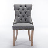 Nikki Collection Modern, High-end Tufted Solid Wood Contemporary Flax Upholstered Dining Chair with Wood Legs Nailhead Trim 2-Pcs Set,Gray, SW6801BG