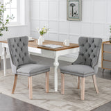 Nikki Collection Modern, High-end Tufted Solid Wood Contemporary Flax Upholstered Dining Chair with Wood Legs Nailhead Trim 2-Pcs Set,Gray, SW6801BG