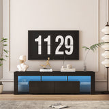 High gloss TV Stand with LED Lights for TVs up to 65'', Modern TV Console with Storage Cabinets for Living Room