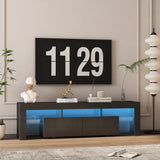 High gloss TV Stand with LED Lights for TVs up to 65'', Modern TV Console with Storage Cabinets for Living Room