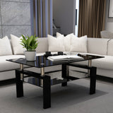 Rectangle Glass Coffee Table, Clear Coffee Table, Modern Side Center Tables for Living Room, Living Room Furniture,white