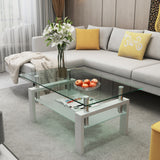 Rectangle Glass Coffee Table, Clear Coffee Table, Modern Side Center Tables for Living Room, Living Room Furniture,white