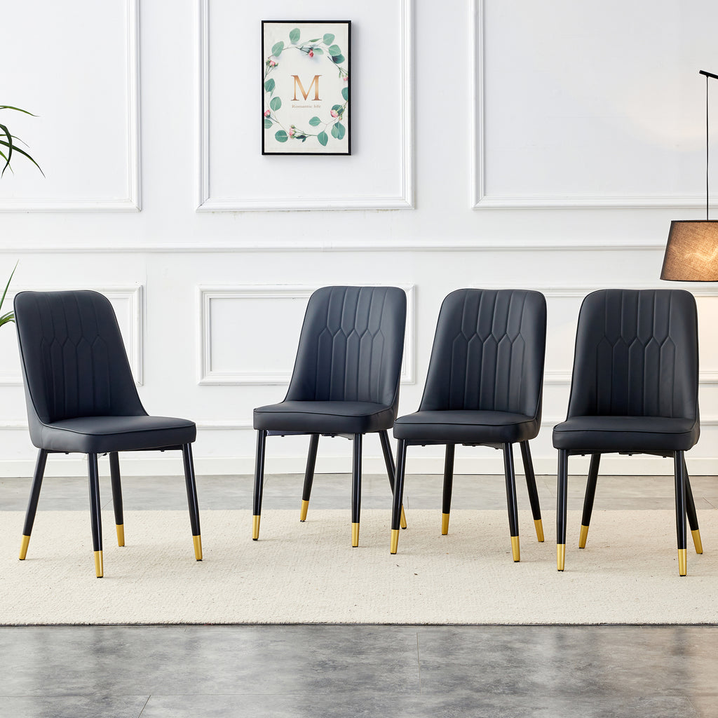 Modern dining chairs, equipped with PU artificial leather backrest cushions and black metal legs, suitable for restaurants, kitchens, and bedrooms. Set of 4 pieces (black+PU leather)C-007