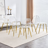 Modern minimalist transparent dining chair, plastic chair, armless crystal chair, Nordic creative makeup stool, negotiation chair, silver plated metal leg 6-piece set, TW-1200