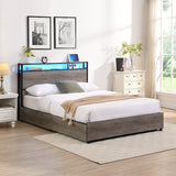 Full Bed Frame, Storage Headboard with Charging Station, Solid and Stable, Noise Free, No Box Spring Needed, Easy Assembly