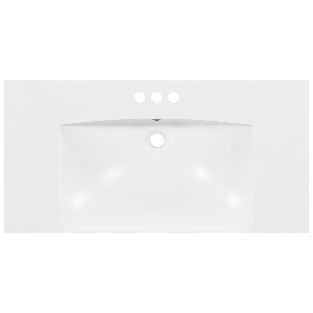 [Sink Only] 36x18" Rectangular 3 Hole Bathroom Resin Sink, Vanity Top Sink Only, Fits 4" Center Faucet, White (Faucet and cabinet not included)