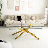 47.2" Rectangular Clear Tempered Glass Coffee Table,Stylish Design with Golden Metal Legs, Coffee Table for Living Room