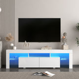High gloss TV Stand with LED Lights for TVs up to 65'', Modern TV Console with Storage Cabinets for Living Room