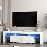 High gloss TV Stand with LED Lights for TVs up to 65'', Modern TV Console with Storage Cabinets for Living Room