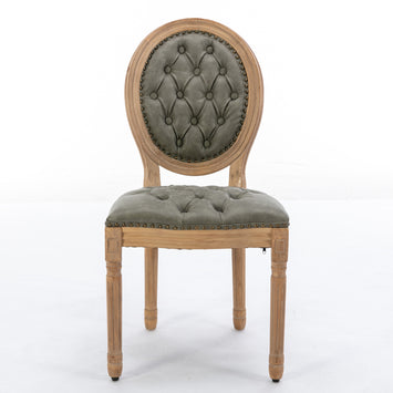 French Style Solid Wood Frame Antique Painting,Hand-pulled buckle decoration PU artificial leather Dining Chair with Nailhead Trim ,Wood Legs,Set of 2,White Pine Green,SW1839WP