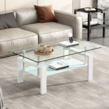 Tempered Clear Glass Coffee Table, 2-Layers Coffee Table Living Room Center Table