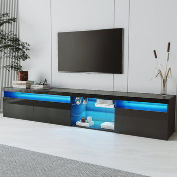 Unique Design TV Stand with 2 Glass Shelves, Ample Storage Space Media Console for TVs Up to 105